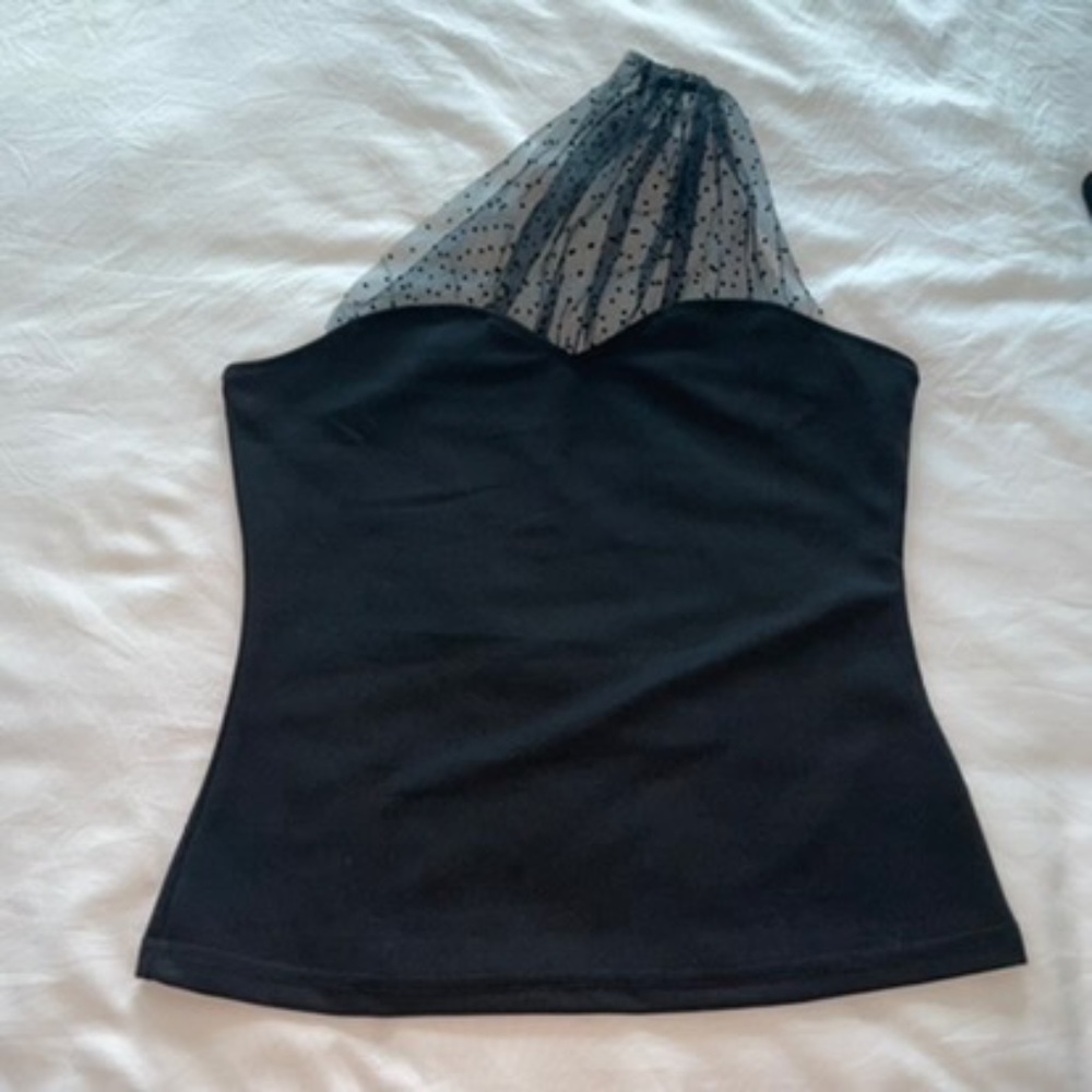 Shein black Top with Detailed Mesh Shoulder Strap